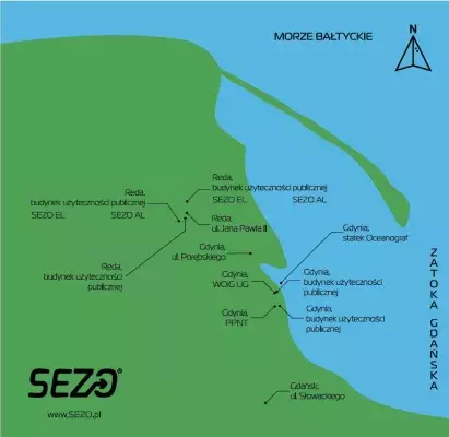 Mapa z lokalizacjami biorącymi udział w projekcie