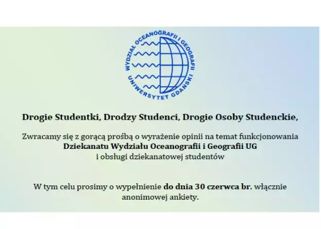 Ankieta na temat funkcjonowania i obsługi Dziekanatu Wydziału Oceanografii i Geografii UG