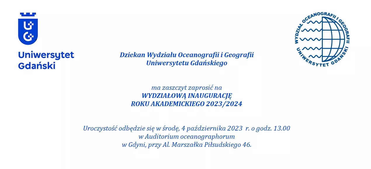 zaproszenie na inaugurację roku akademickiego 2023/2024 na WOiG UG